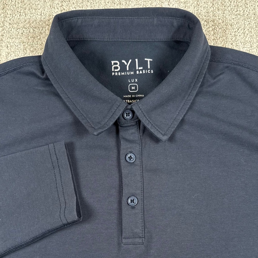 BYLT Mens Medium Gray Lux Long Sleeve Curved Hem Performance Polo Shirt